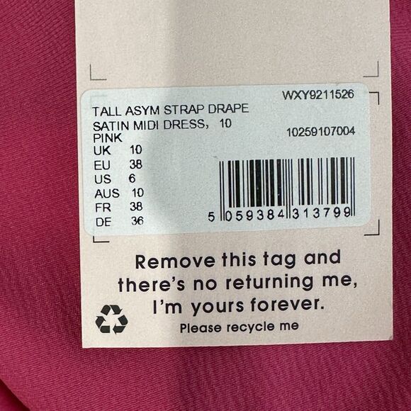 Missguided Tall PINK satin drape asymmetric strap midi dress US size 6 - Picture 6 of 8